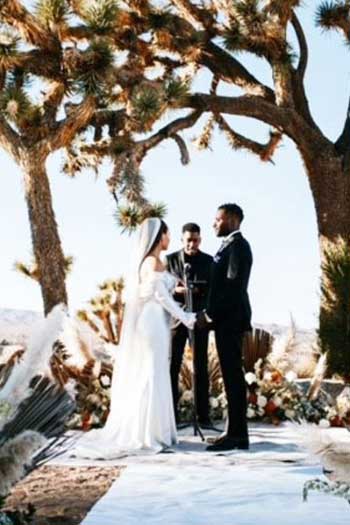 bride and groom at Joshua Tree.